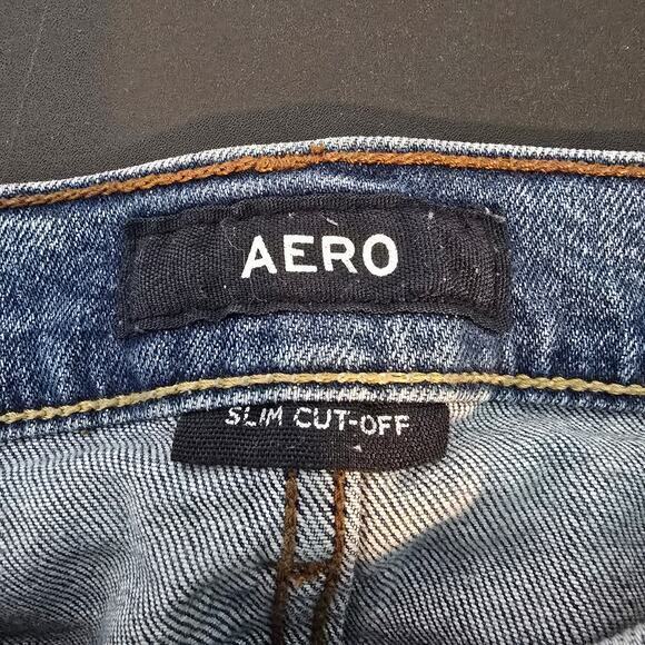 Aero Men's Distressed Frayed Slim‎ Bermuda Cut-Off Shorts Stretch Size 30 - Picture 4 of 11